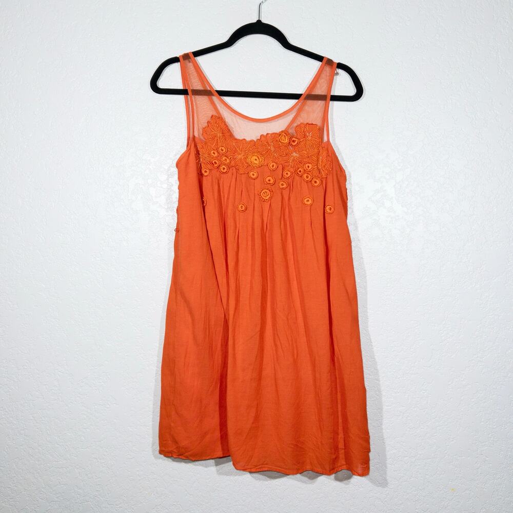 Meadow Rue x Anthropologie Orange Goddess Illusion Mesh Dress Size 6